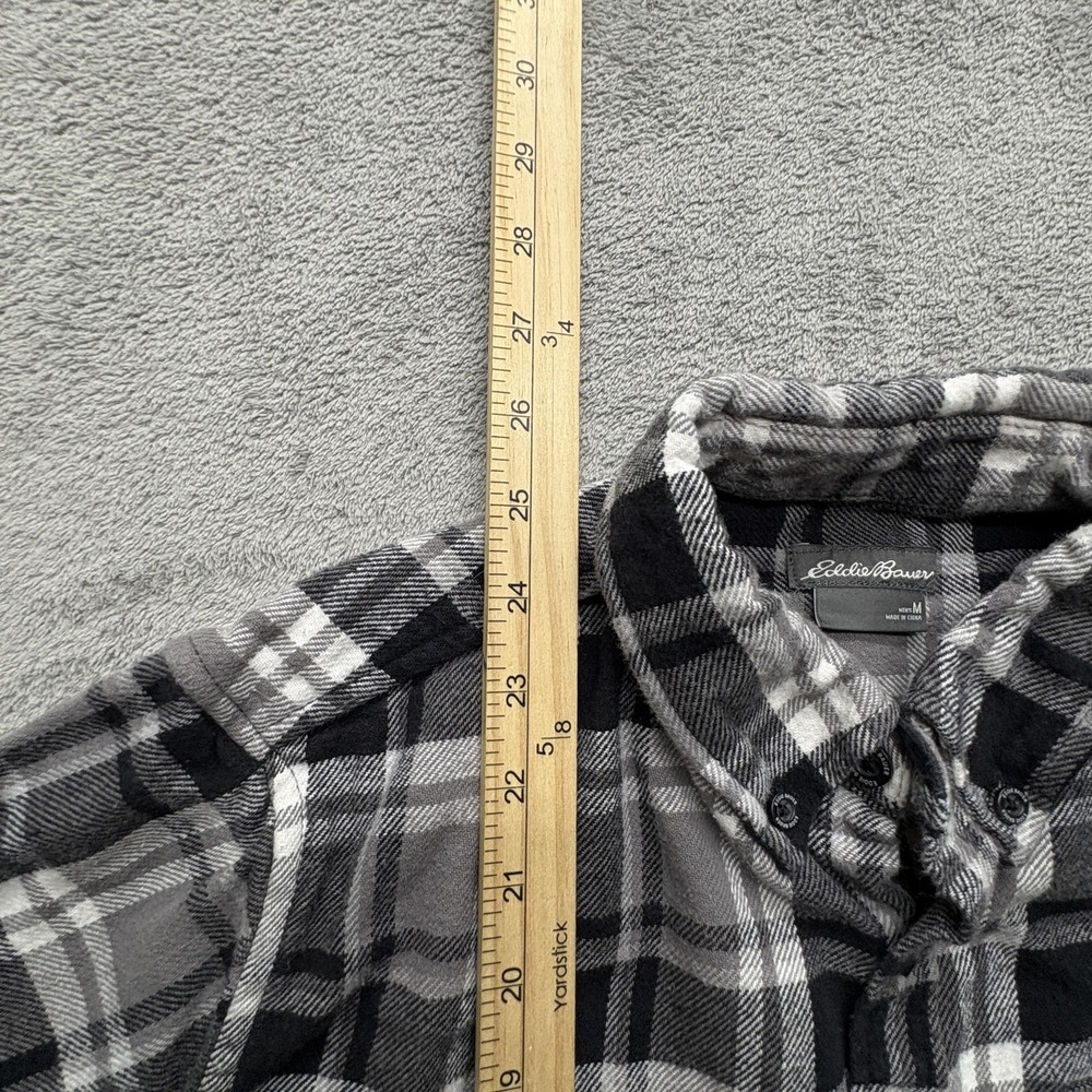 Eddie Bauer Shirt Mens Medium Gray Black White Plaid Flannel Long Sleeve Outdoor - Picture 3 of 7